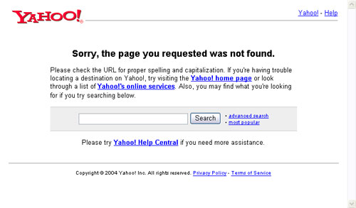 default http 404 page of yahoo.com