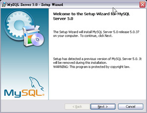 MySQL 5 setup screen